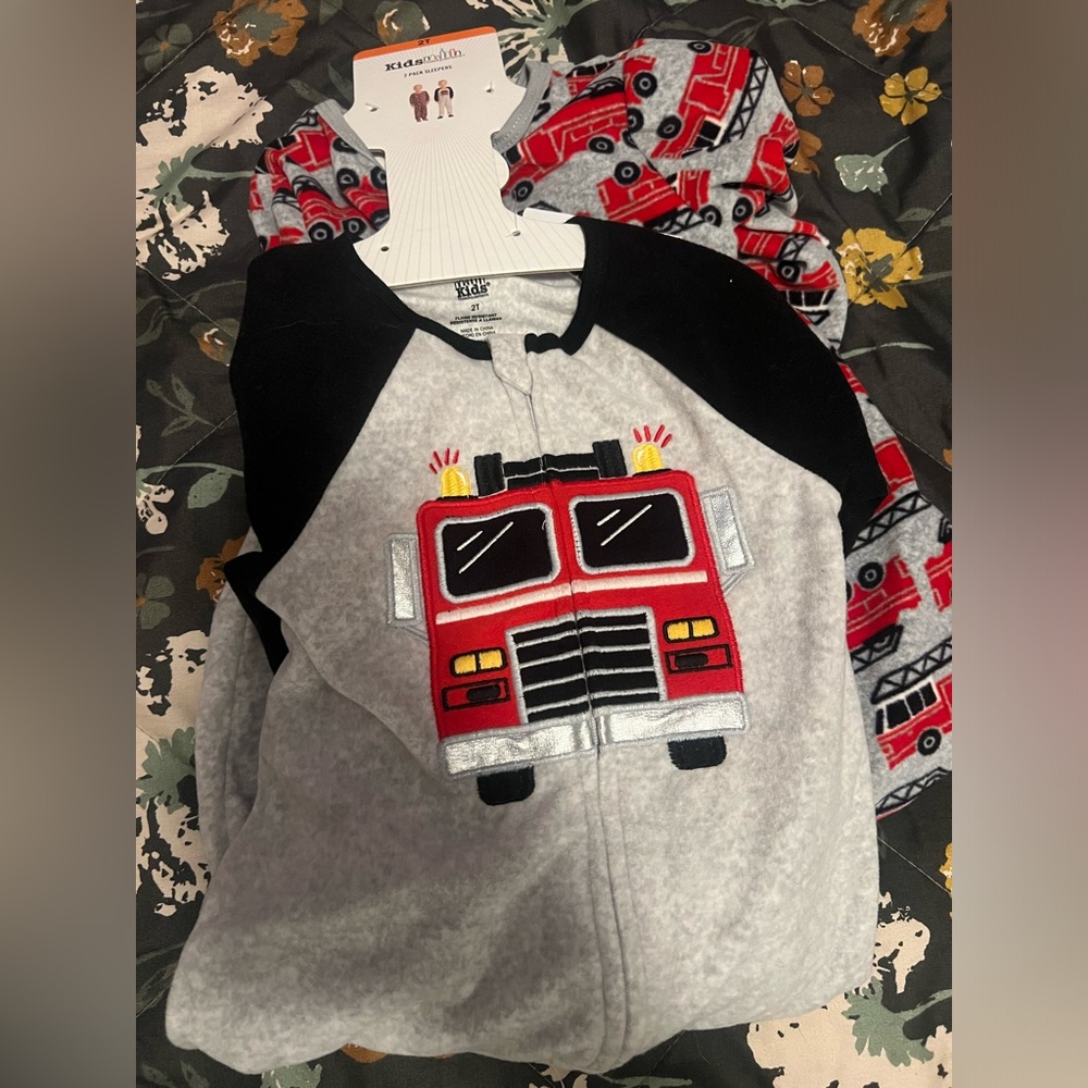 Fire truck footed sleepers
